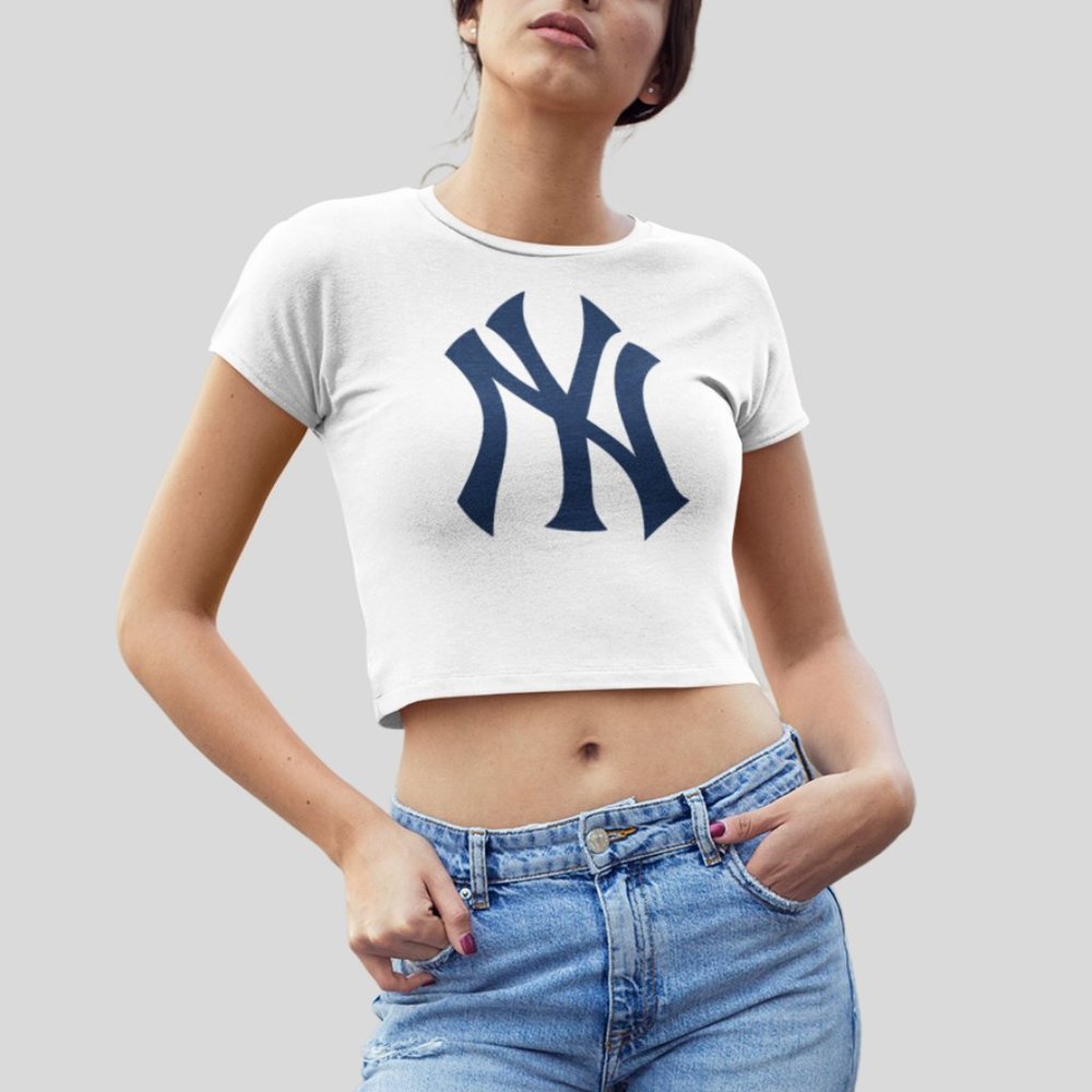 NEW York Yankees NY Form Fit Crop Top Shirt WHITE
